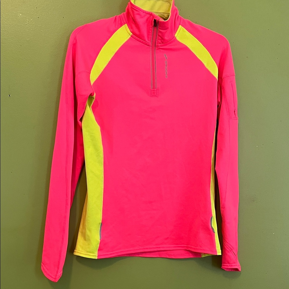 Brooks Neon Pink and Yellow Half-Zip Pullover Jacket